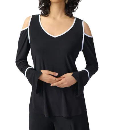 Joseph Ribkoff Open Shoulder Two-tone Top In Black