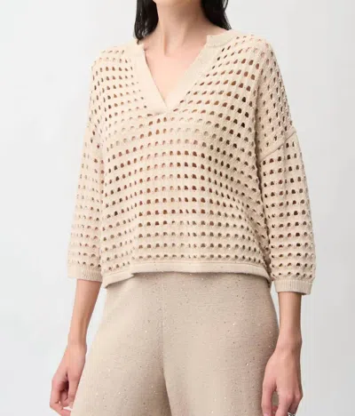 Joseph Ribkoff Open Stitch Boxy Sweater Top In Parchment In Neutral
