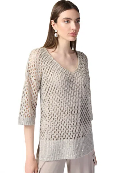 Joseph Ribkoff Open Stitch With Sequins Sweater In Champagne