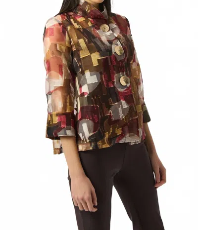 Joseph Ribkoff Organza Abstract Print Two-piece Trapeze Jacket In Multicolor In Brown