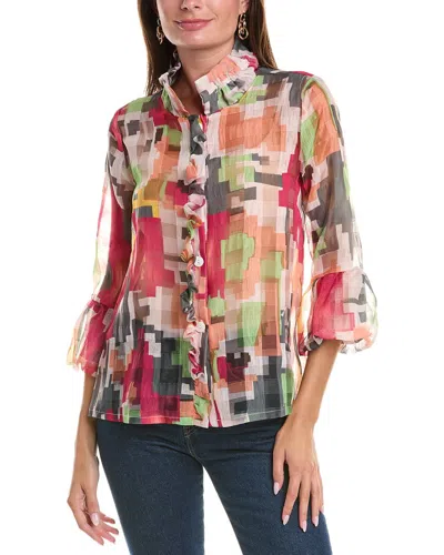 Joseph Ribkoff Geo Print Ruffled Jacket In Multi In Pink