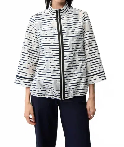 Joseph Ribkoff Organza Stripe Zip Up Jacket In Off-white/navy