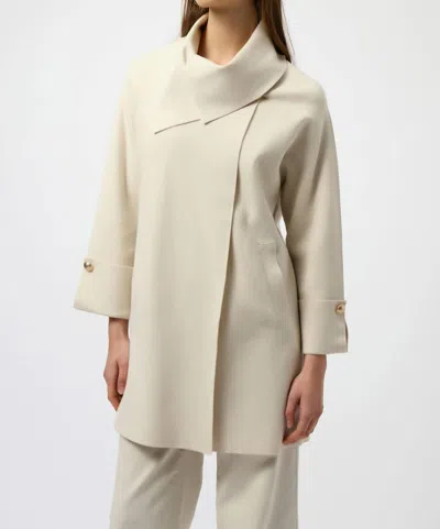 Joseph Ribkoff Overlap Collar Sweater Knit Cardigan Top In Birch Melange In Neutral