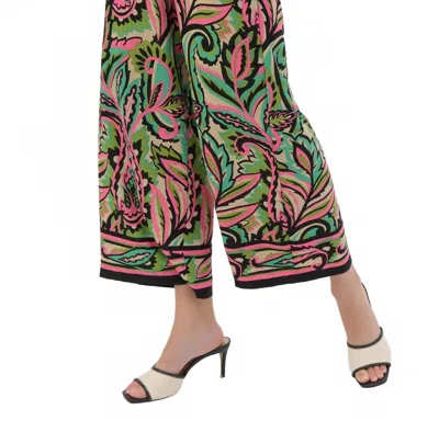 JOSEPH RIBKOFF PAISLEY HIGH WAIST WIDE LEG PANTS IN BLACK/MULTI