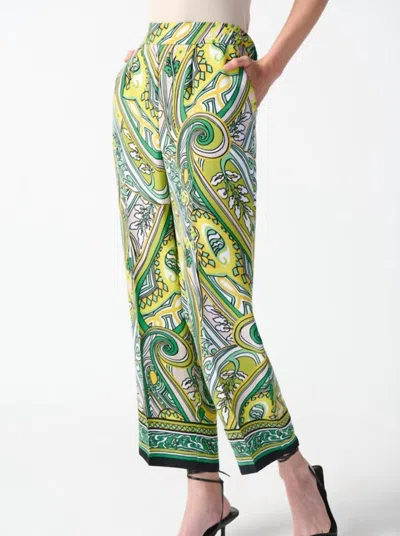 Joseph Ribkoff Woven Paisley Print Cropped Pants In Green