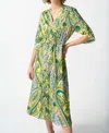 Joseph Ribkoff Paisley Tie-waist Midi Dress In Green