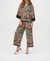 Joseph Ribkoff Paisley Print Wide Leg Pants In Black In Multi