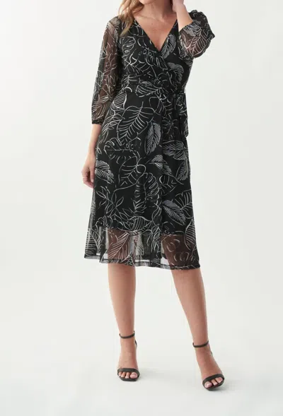 Joseph Ribkoff Palm Print Dress In 110 - Black/vanilla