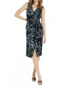 Joseph Ribkoff Palm Print Wrap Dress In Black In Black