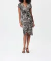 Joseph Ribkoff Palm Print Wrap Dress In Black Multi