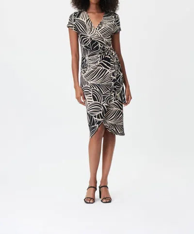 Joseph Ribkoff Palm Print Wrap Dress In Black Multi