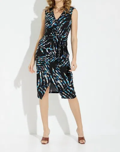 Joseph Ribkoff Palm Print Wrap Dress In Black Multi