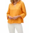 Joseph Ribkoff Palm Springs Linen Boxy Top With Shirt Collar In Orange In Yellow