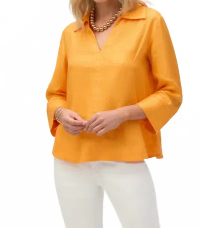 Joseph Ribkoff Palm Springs Linen Boxy Top With Shirt Collar In Orange In Yellow