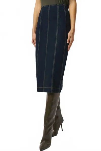 Joseph Ribkoff Panelled Stretch Midi Denim Skirt In Indigo In Multi