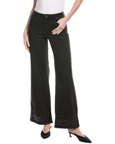 Joseph Ribkoff Embellished Wide Leg Jeans In Charcoal Grey In Black