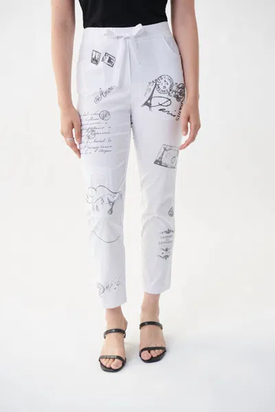 Joseph Ribkoff Paris Postage Print Crop Pant In White/grey In Multi