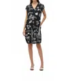Joseph Ribkoff Paris Print Cap Sleeve Cocoon Dress In Black/vanilla In Black