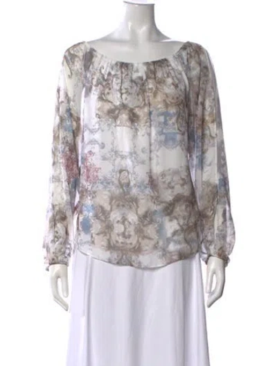 Pre-owned Joseph Ribkoff Patterned Scoop Neck Blouse In Multi