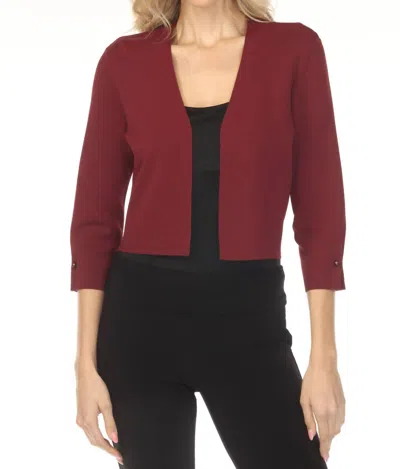 Joseph Ribkoff Pearl Accent Three Quarter Sleeve Cropped Cardigan In Merlot In Red