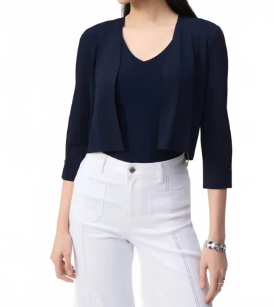 Joseph Ribkoff Pearl Accent Three Quarter Sleeve Cropped Cardigan In Midnight Blue