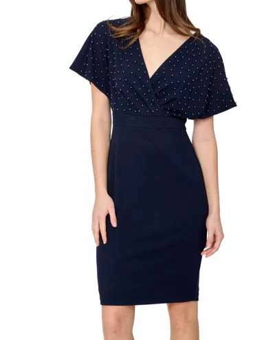 Joseph Ribkoff Pearl Bodice Wrap Front Dress In Midnight Blue