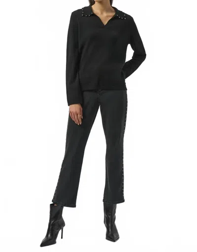 Joseph Ribkoff Pearl Collar Cashmere Sweater Top In Black