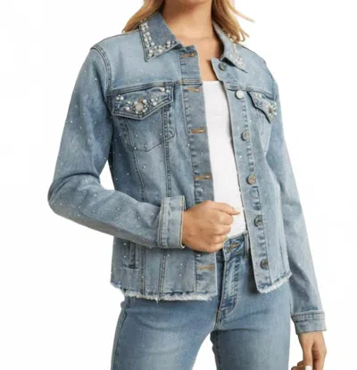 Joseph Ribkoff Pearl Detail Jean Jacket In Light Blue Denim