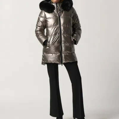 Joseph Ribkoff Pewter Puffer Coat With Hood In Gray