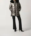 JOSEPH RIBKOFF PEWTER PUFFER COAT WITH HOOD