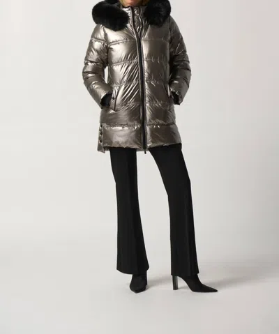Joseph Ribkoff Pewter Puffer Coat With Hood In Silver