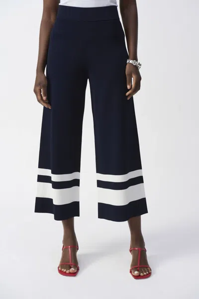 Joseph Ribkoff Placement Stripe Sweater Knit Culotte Pant In Midnight Blue/vanilla