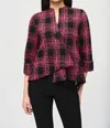 Joseph Ribkoff Plaid 3/4 Sleeve Swing Jacket In Black/multi