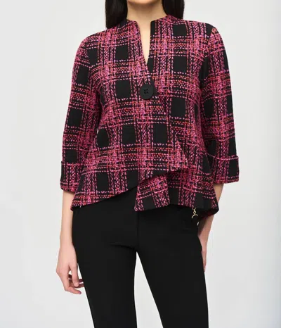 Joseph Ribkoff Plaid 3/4 Sleeve Swing Jacket In Black/multi