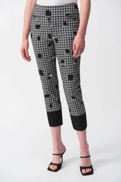 JOSEPH RIBKOFF PLAID AND DOT PRINT CROPPED PANTS IN VANILLA/MULTI
