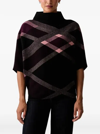 Joseph Ribkoff Plaid Funnel-neck Sweater In 블랙