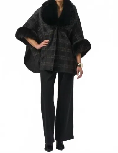 Joseph Ribkoff Plaid Fur Collar Coat In Black