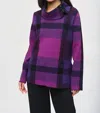 Joseph Ribkoff Plaid Jacquard Cowl Neck Lds Sweater In Mystic/empress/black In Multi