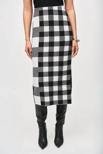 Joseph Ribkoff Plaid Jacquard Knit Skirt In Black/vanilla
