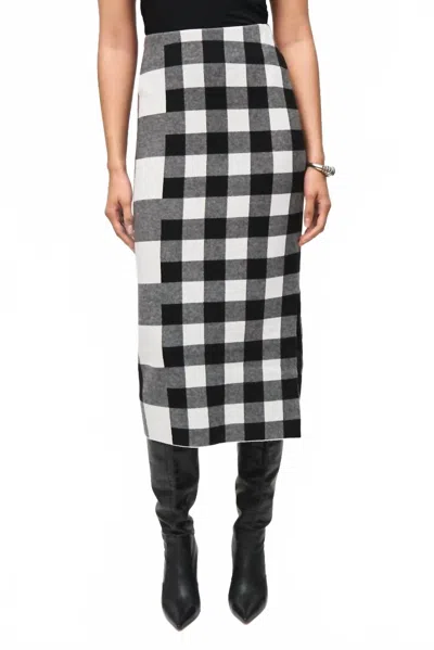 Joseph Ribkoff Plaid Jacquard Knit Skirt In Black/vanilla