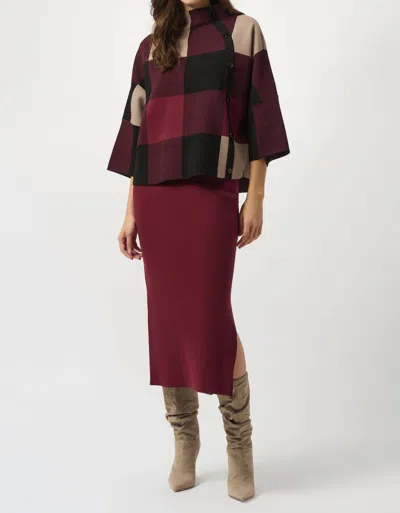 Joseph Ribkoff Plaid Jacquard Sweater Knit Top In Merlot/multi