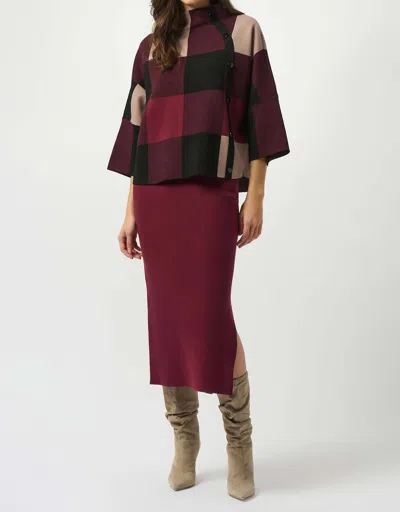 Joseph Ribkoff Plaid Jacquard Sweater Knit Top In Merlot/multi