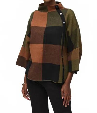 Joseph Ribkoff Plaid Jacquard Sweater Knit Top In Mocha In Brown