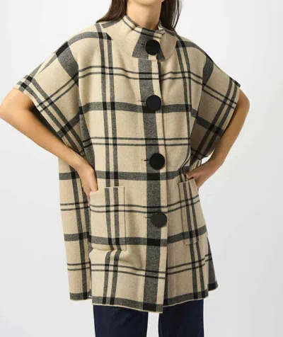 Joseph Ribkoff Plaid Poncho In Champagne/black In Brown