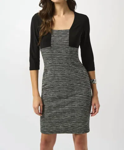 Joseph Ribkoff Plaid Print 3/4 Sleeves Mini Dress In Black/white In Brown