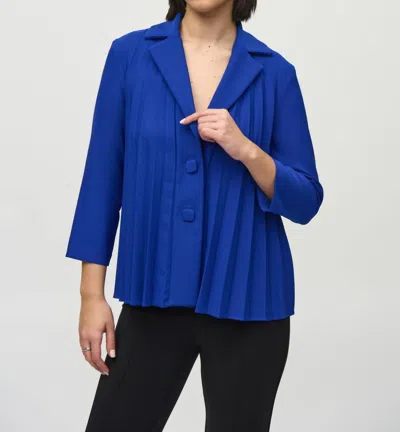 Joseph Ribkoff Pleated 3/4 Sleeve Trapeze Jacket In Royal Sapphire In Blue