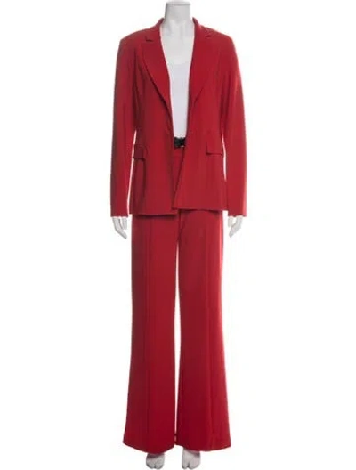 Pre-owned Joseph Ribkoff Pleated Accents Pantsuit In Red