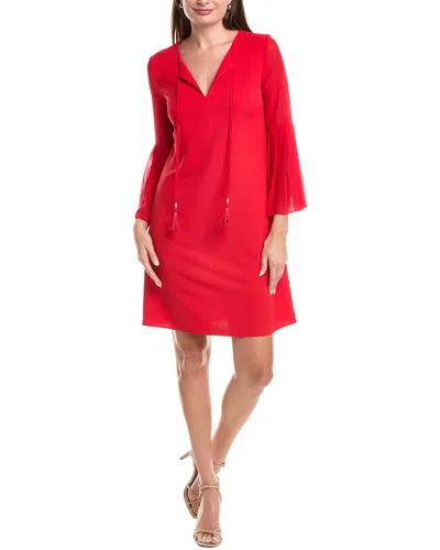 JOSEPH RIBKOFF PLEATED BELL-SLEEVE SHIFT DRESS