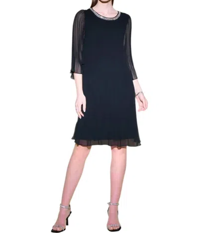 Joseph Ribkoff Pleated Chiffon Trapeze Dress In Black