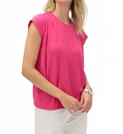 Joseph Ribkoff Pleated Crew Neck Cap Sleeve Top In Geranium In Pink